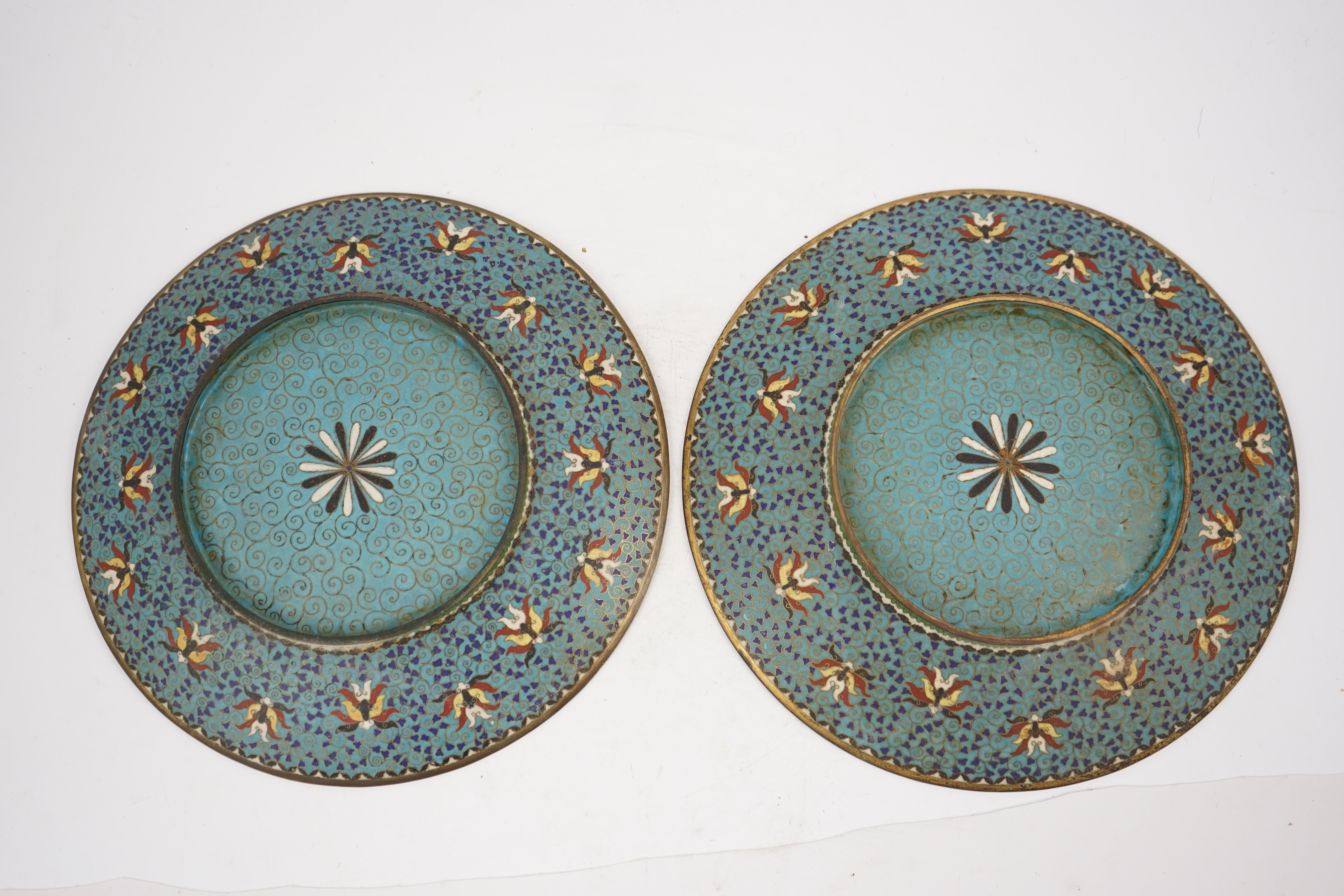 A pair of Japanese cloisonné enamel ‘Seven Sages of the Bamboo Grove’ dishes, Meiji period